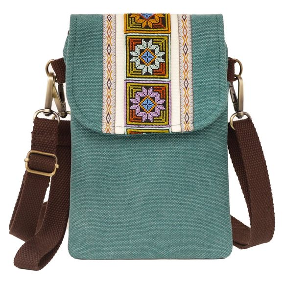 Vintage Embroidered Canvas Flip Small Crossbody Bag Cell Phone Pouch o_o - Picture 1 of 5